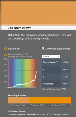 LEE filter vel/sheet 1,22m * 0,53m nr 742 bram brown