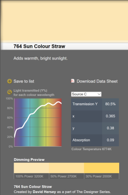 LEE filter vel/sheet 1,22m * 0,53m nr 764 sun colour straw