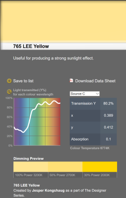 LEE filter vel/sheet 1,22m * 0,53m nr 765 LEE yellow