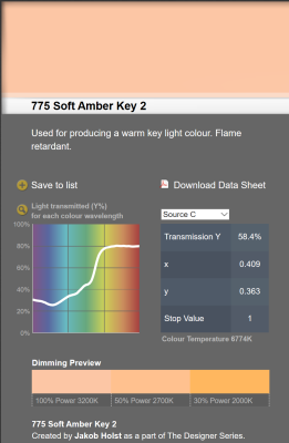 LEE filter vel/sheet 1,22m * 0,53m nr 775 soft amber key 2