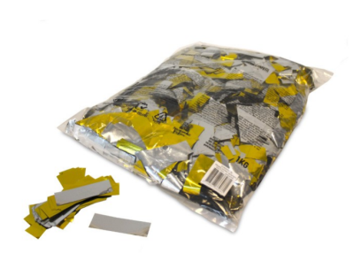 (10) Metallic confetti rectangles 55x17mm - Bicolour Gold-Silver - bulk bag 1kg