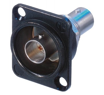 Grounded BNC chassis connector, feedthrough in black D-shape housing