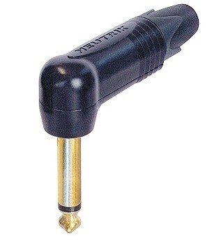 2 pole 1/4" professional right-angle phone plug, gold contacts, black shell