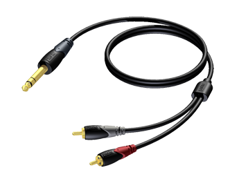 (10)6.3 mm Jack male stereo - 2 x RCA/Cinch male 1,5 meter