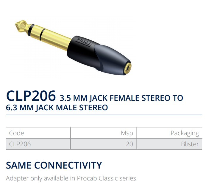Adaptador audio de Mini Jack a Jack CLP206 Procab