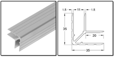 insteekhoekprofiel 11mm, - L=4000mm - prijs per 1 meter - insert corner profile 11mm, - L=4000mm - price per meter