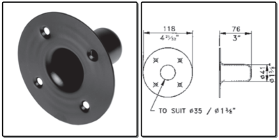 boxflens, 35mm diam, staal, - zwart - prijs per 1 stuk - box flange, 35mm diam, steel, - black - price per piece