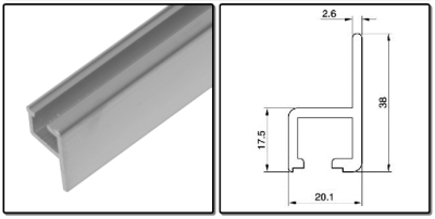 19" glijprofiel, alu - zwart - prijs per 1 meter - 19" sliding profile, aluminum - black - price per meter