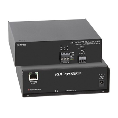 RDL - SF-NP16E - PoE+ Network to 16 W Mono Audio Amplifier - 70 V or 100 V