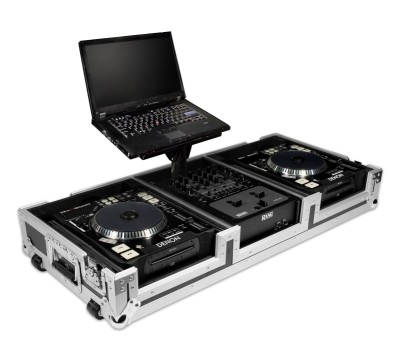 coffin for 2x Pioneer CDJ1000/900/800 + 10" mixer with wheels and laptop stand