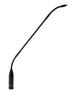Metal gooseneck with two flexible sections, black finish with red LED ring, XLR-