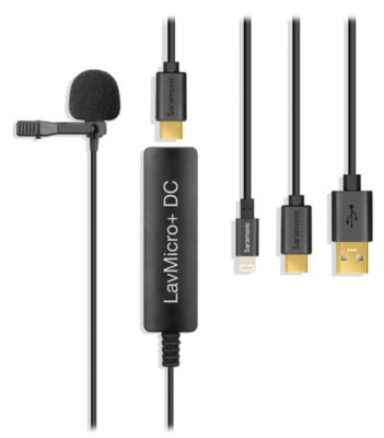 LavMicro+ DC, lavalier microphone with 3 detachable output cables for iOS, Andro