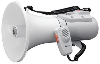 mégaphone d'épaule 15-23 watt avec sifflet et microphone séparé. couleur grise