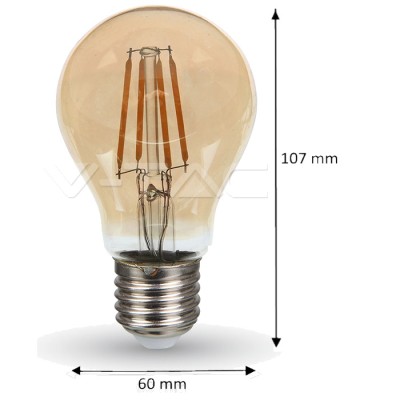 VT-266 - LED Bulb - SAMSUNG CHIP Filament 6W E27 A60 Amber Cover 2200K Luminous