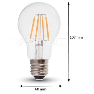 VT-256 - LED Bulb - SAMSUNG CHIP Filament 6W E27 A60 Clear Cover 2700K Luminous