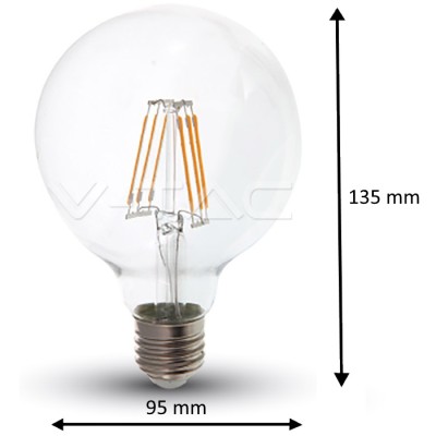 VT-286 - LED Bulb - SAMSUNG CHIP Filament 6W E27 G95 Clear Cover 2700K Luminous