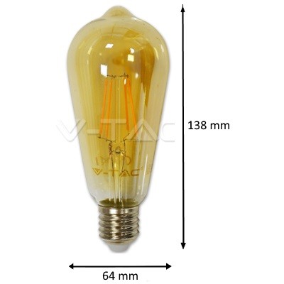VT-1964 - LED Bulb - 4W E27 Filament Amber Cover ST64 2200K Luminous flux 350Lm