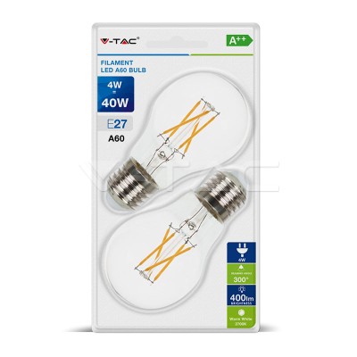 VT-7283 LED Bulb - 4W Filament E27 A60 Clear Cover Warm White price 2 PC/blister
