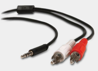 Cable 3.5mm unbalanced male connector to dual RCA male connector